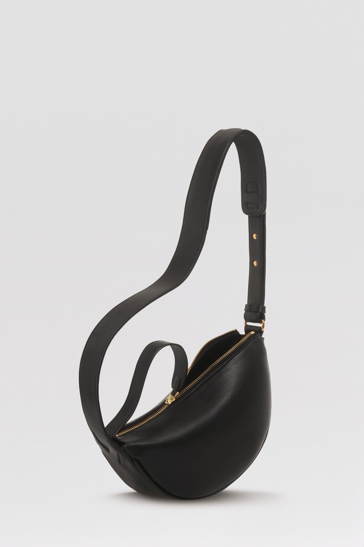 Mini sac banane Lou ENVOL noir — vue de face ouvert #Couleur_Noir